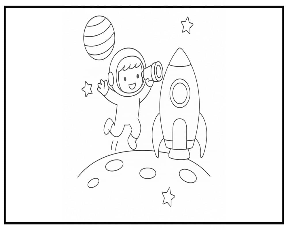 Dibujo de Personaje Joven Explorador Espacial para página de Colorear para Colorear