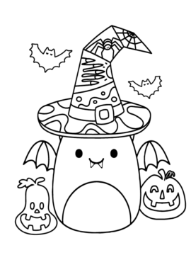 Dibujo de Squishmallows y Calabaza Halloween página para Colorear