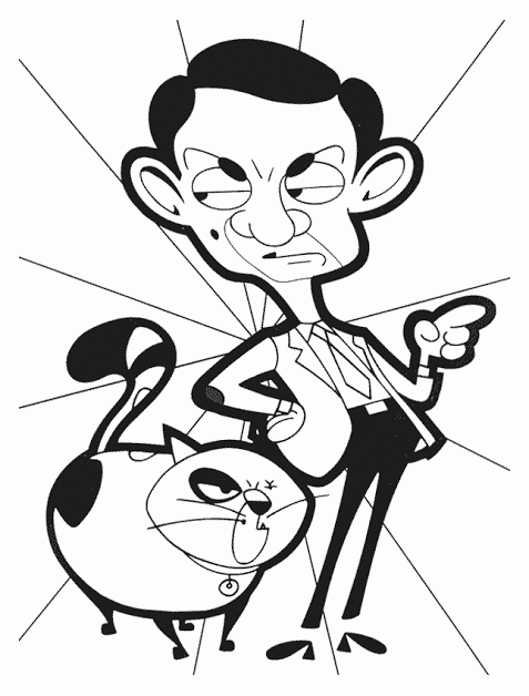 Dibujo de Mr Bean y Scrapper para Colorear