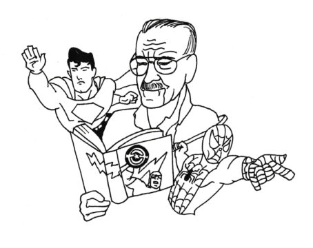 Dibujo de Libro de Lectura de Stan Lee y Superman para Colorear