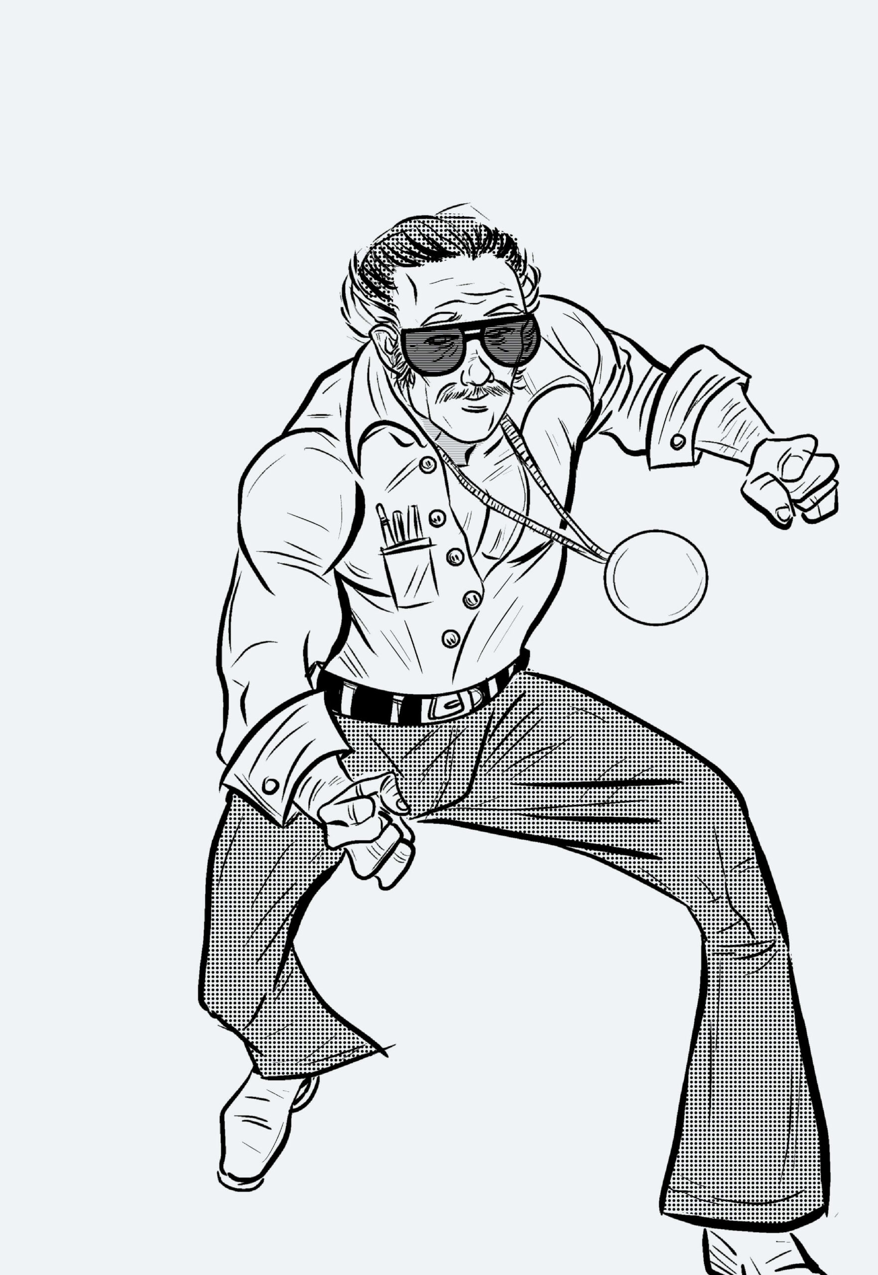 Dibujo de Stan Lee Luchando Scaled para Colorear