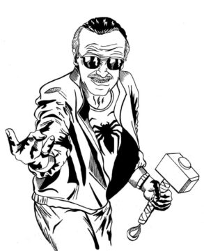 Dibujo de Stan Lee Sosteniendo un Martillo para Colorear