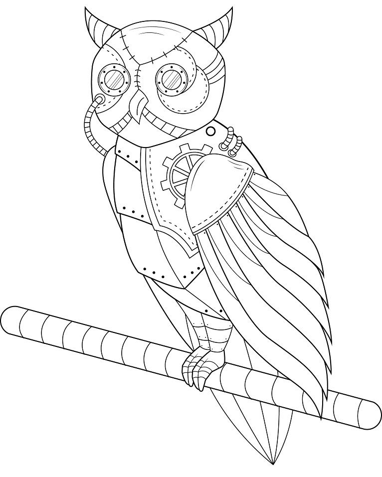 Dibujo de Búho Steampunk para Colorear