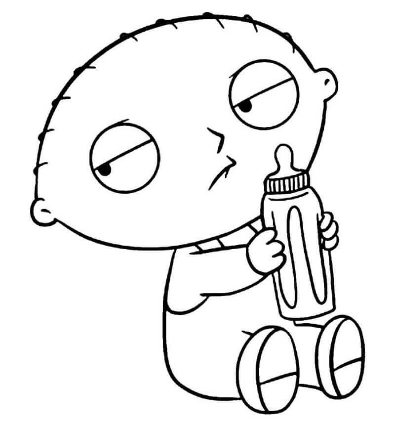 Dibujo de Stewie con Botella de Leche para Colorear