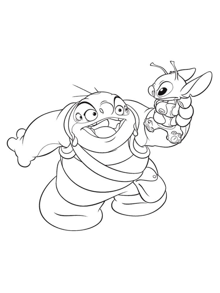 Dibujo de Jumba Jookiba Sosteniendo a Stitch para Colorear