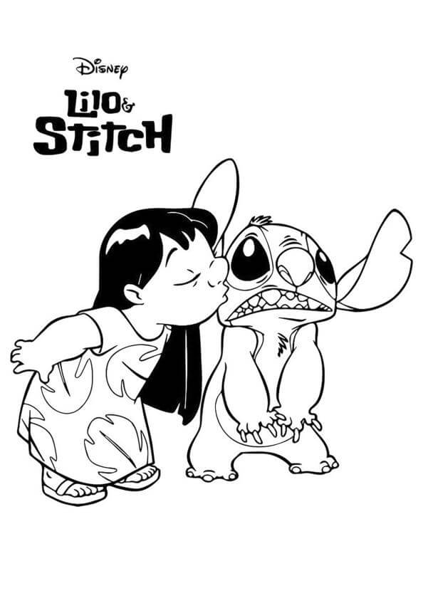 Dibujo de Lilo Besando Stitch para Colorear