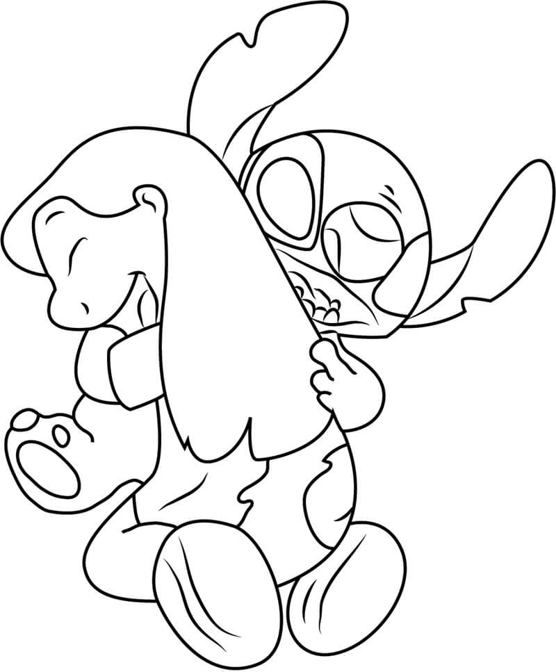 Dibujo de Stitch Abrazando a Lilo para Colorear