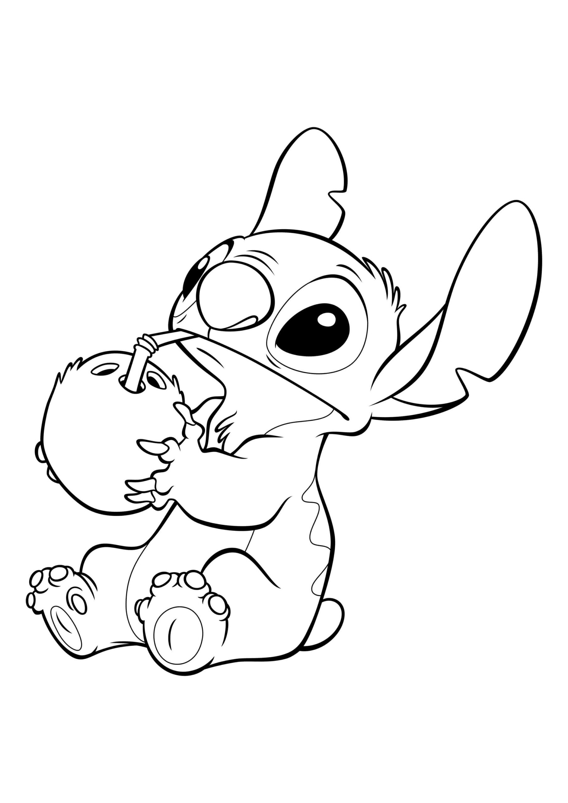 Dibujo de Stitch bebé Agua de Coco para Colorear