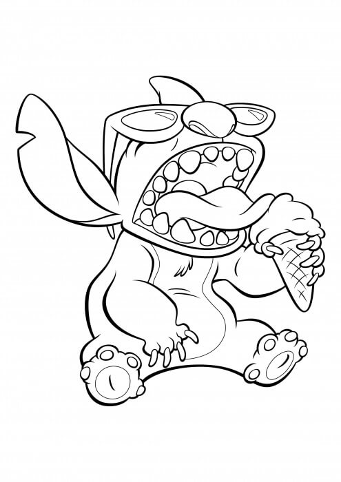 Dibujo de Stitch Comiendo Helado para Colorear