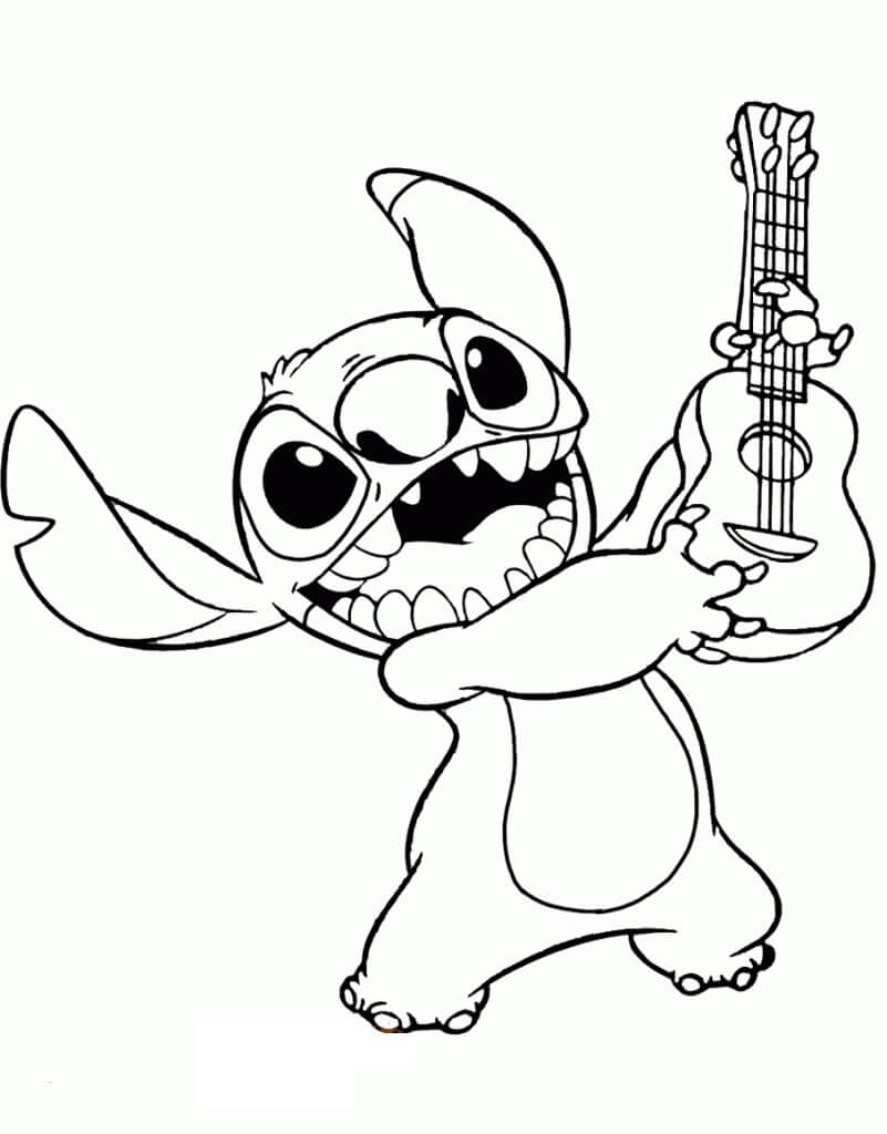 Dibujo de Stitch con Guitarra para Colorear
