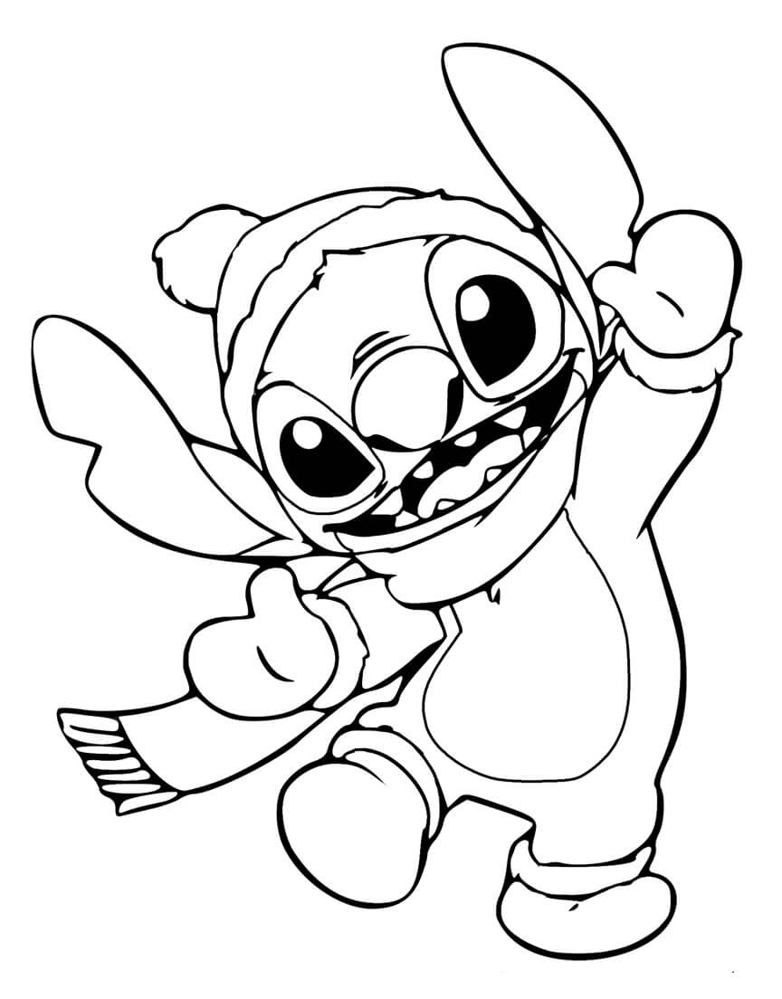 Dibujo de Stitch en Invierno para Colorear