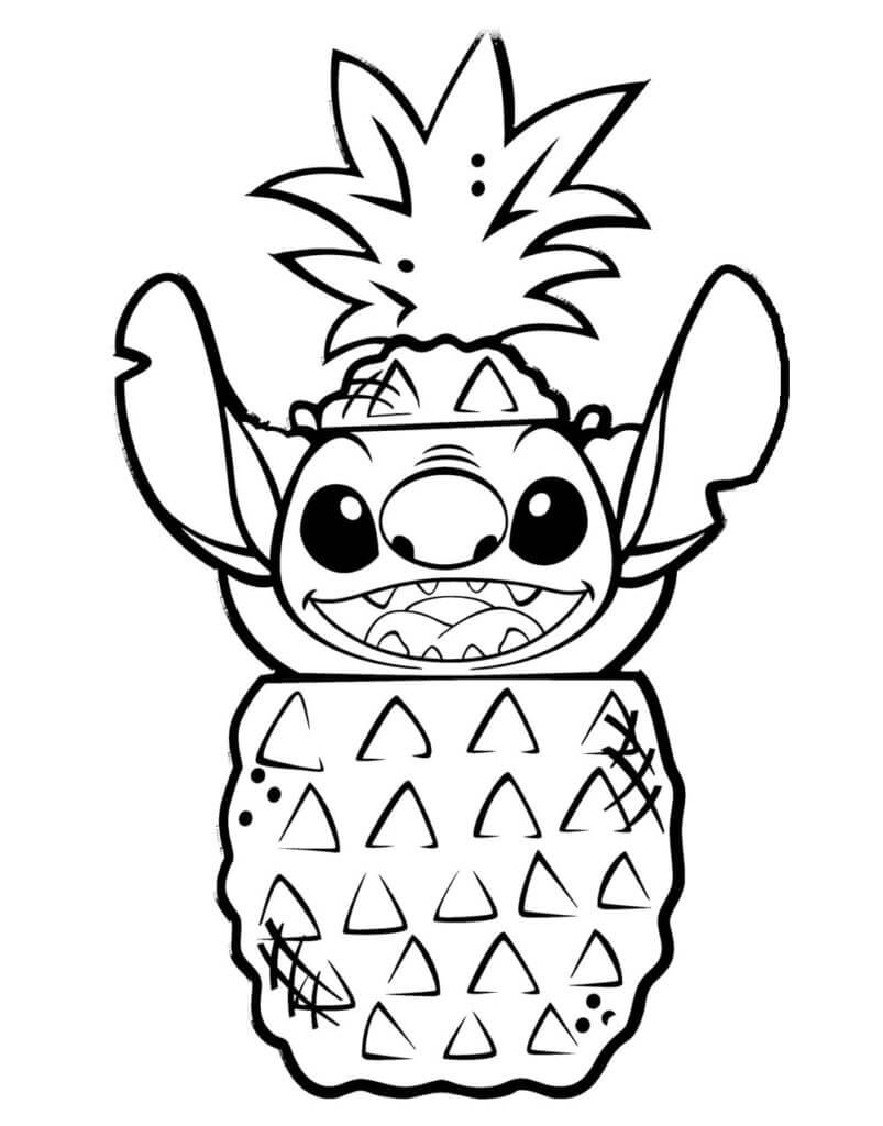Dibujo de Stitch en la piña para Colorear