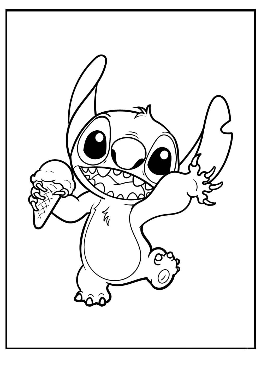 Dibujo de Stitch Sosteniendo Helado para Colorear