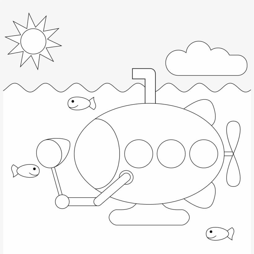 Dibujo de Submarino de Pesca para Colorear