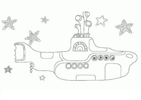 Dibujo de Submarino y Estrella de Mar para Colorear