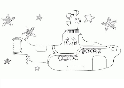 Dibujo de Submarino y Estrella de Mar para Colorear