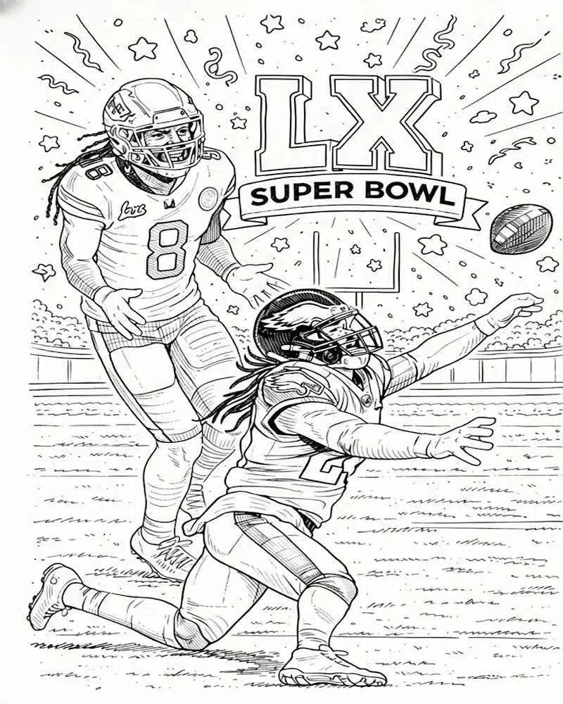 Dibujo de Acción del Super Bowl Lx 2026 para página de Colorear para Colorear