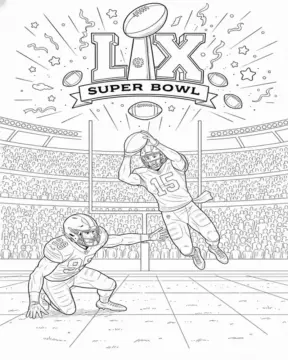 Dibujo de Intento de Atrapar del Super Bowl Lx 2026 para página de Colorear para Colorear