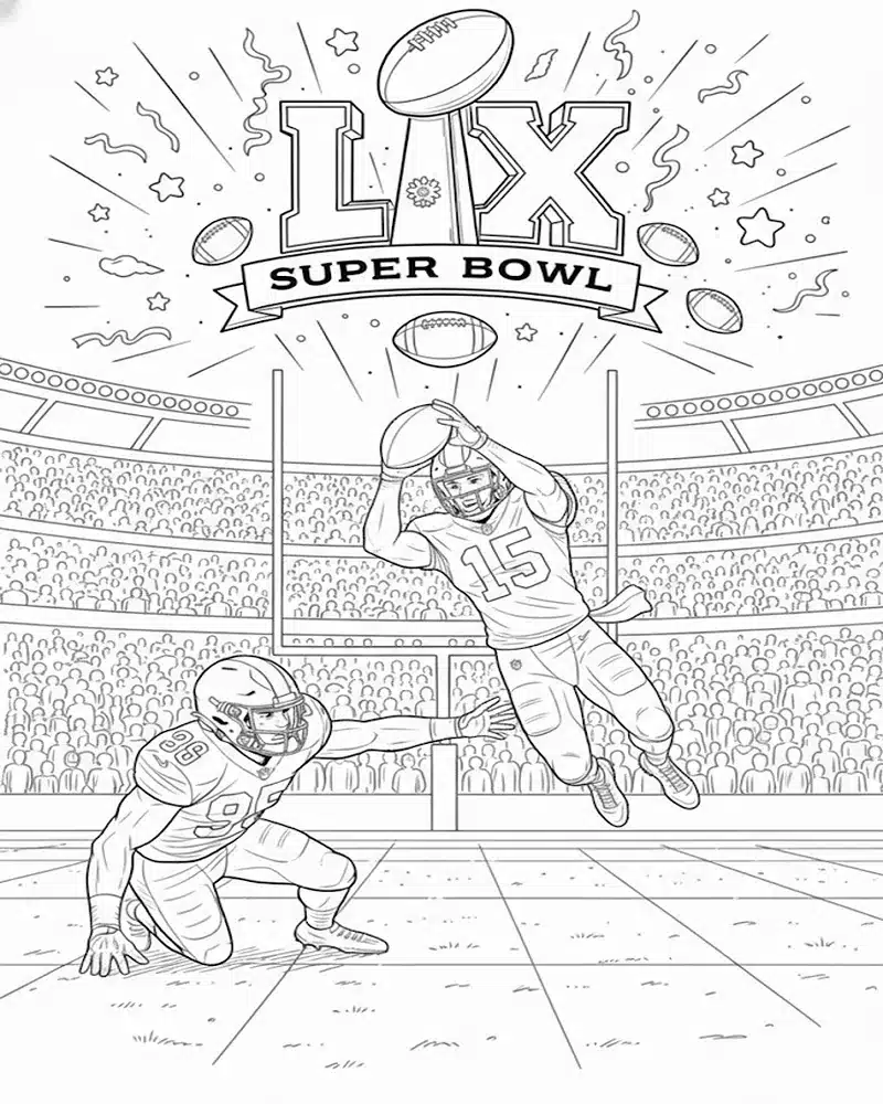 Dibujo de Intento de Atrapar del Super Bowl Lx 2026 para página de Colorear para Colorear