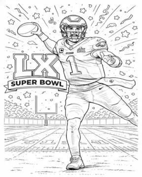 Dibujo de Liderando en acción del Super Bowl Lx 2026 para página de Colorear para Colorear