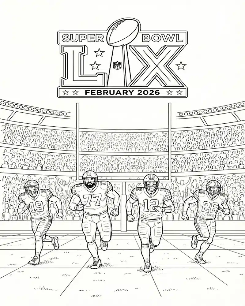 Dibujo de Momentos Iconicos del Super Bowl Lx 2026 para página de Colorear para Colorear