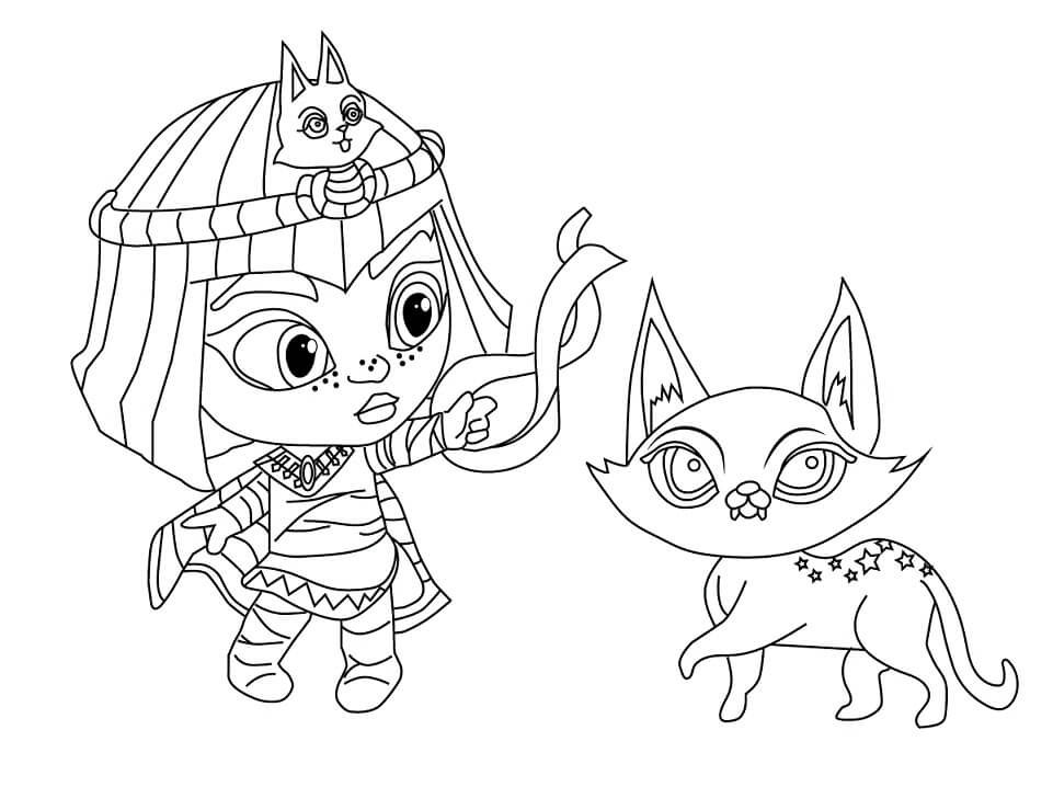Dibujo de Cleo Graves y Gato de Supermonstruos para Colorear
