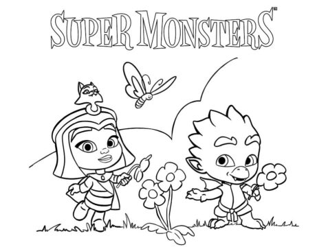 Dibujo de Vida Calavera y Spike Gong con Flor para Colorear