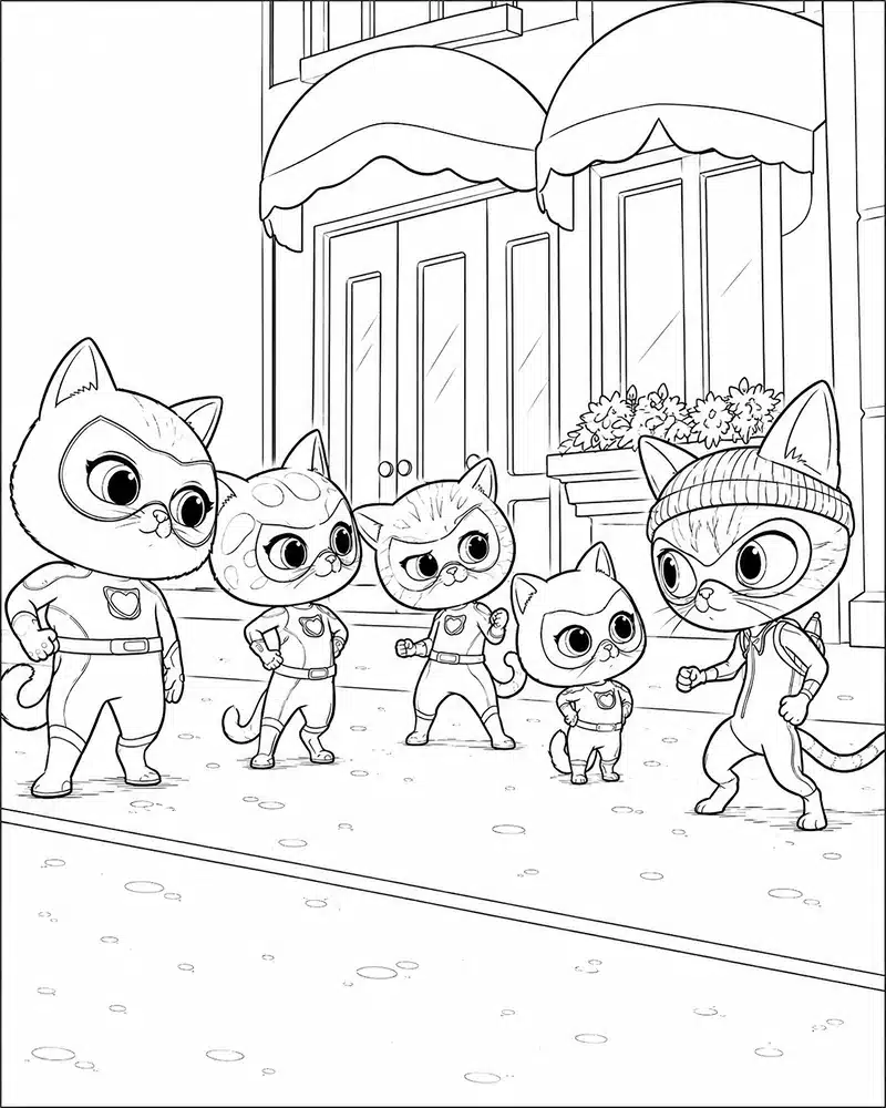 Dibujo de Superkitties Equipo de héroes página para Colorear
