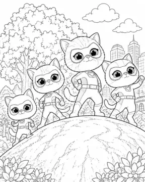 Dibujo de Superkitties Escena de acción página para Colorear