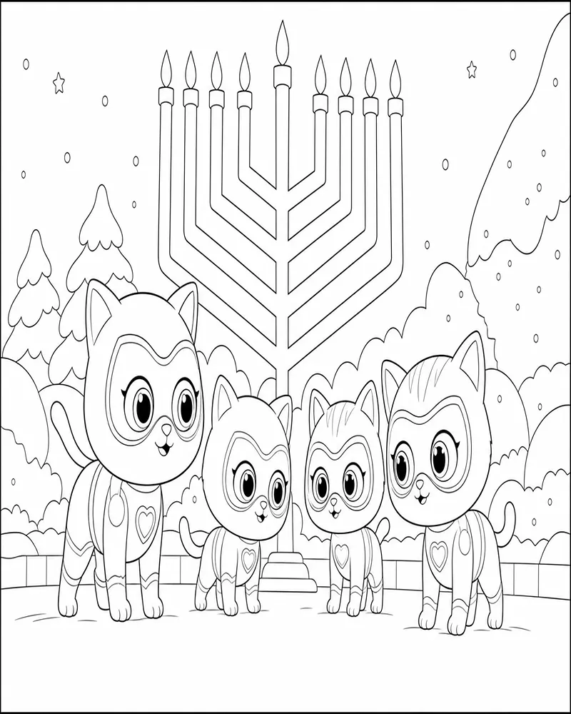 Dibujo de Superkitties Festival de Invierno Noche página para Colorear