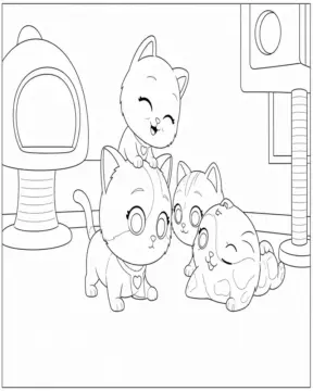 Dibujo de Superkitties Lindos Gatitos en la Sala de Juegos página para Colorear