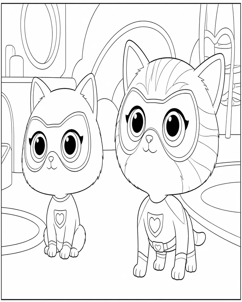 Dibujo de Superkitties Mejores Amigos Escena Interior página para Colorear