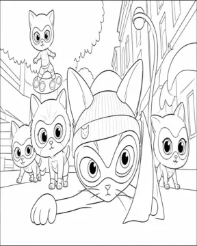 Dibujo de Superkitties misión en la Ciudad Equipo página para Colorear