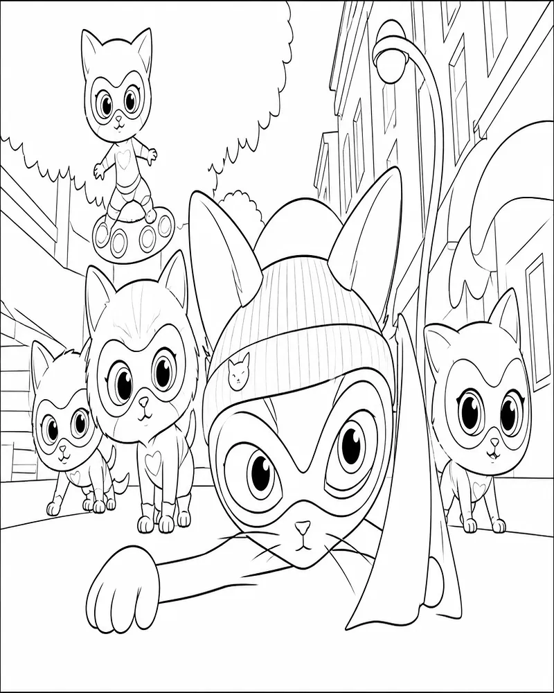 Dibujo de Superkitties misión en la Ciudad Equipo página para Colorear