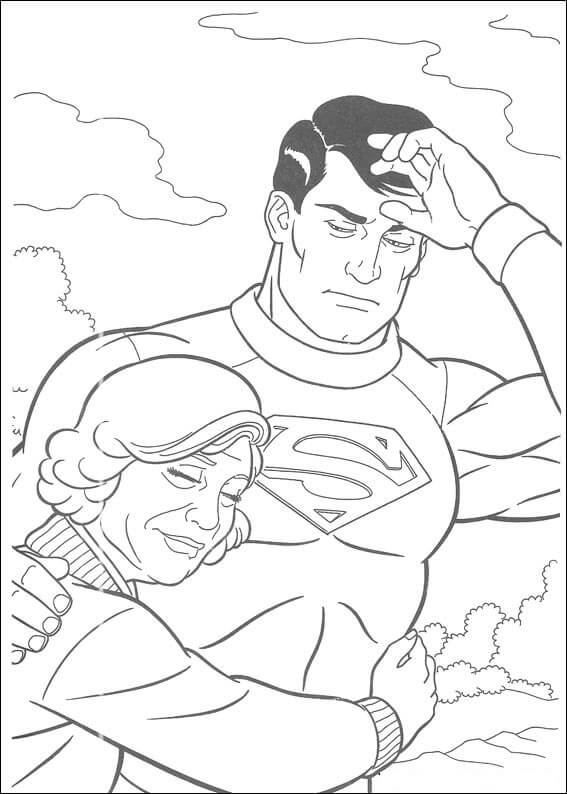 Dibujo de Anciana Abrazando a Superman para Colorear