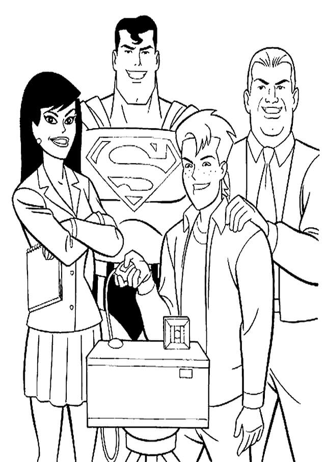 Dibujo de Feliz Superman y Amigos para Colorear