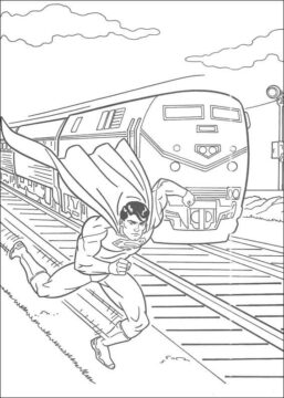 Dibujo de Superman Volando con Tren para Colorear