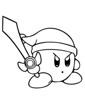 Dibujo de Kirby con Espada para Colorear