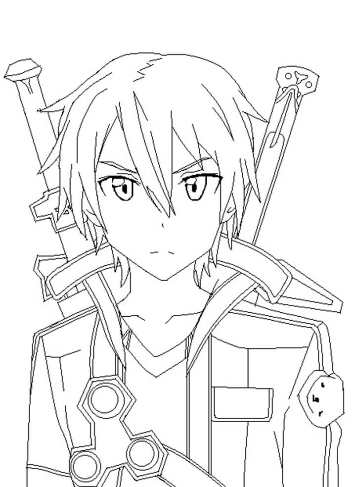 Dibujo de Kirito con Dos Espadas para Colorear