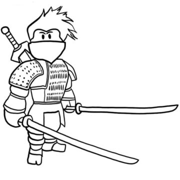 Dibujo de Roblox Ninja con Dos Espadas para Colorear