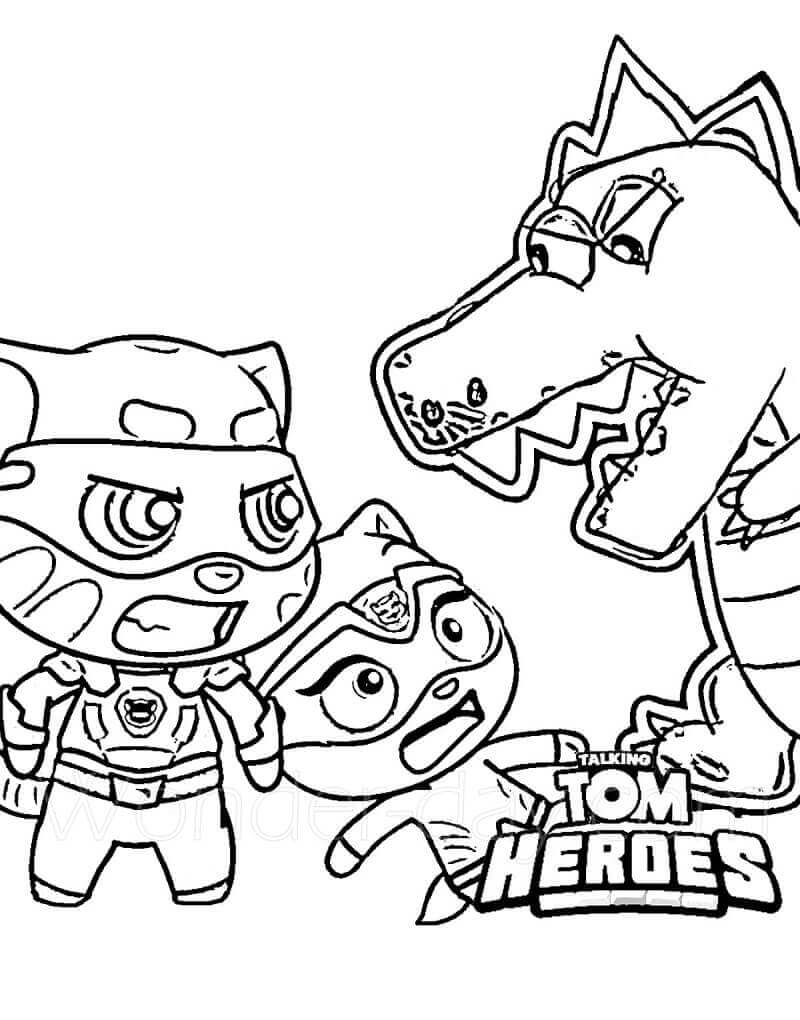 Dibujo de Hablando Tom y Angela Vs Monstruo para Colorear