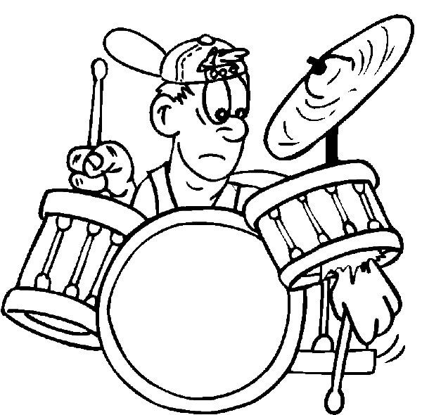 Dibujo de Baterista Tocando el Tambor para Colorear