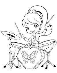Dibujo de Chica de Dibujos Animados Tocando el Tambor para Colorear