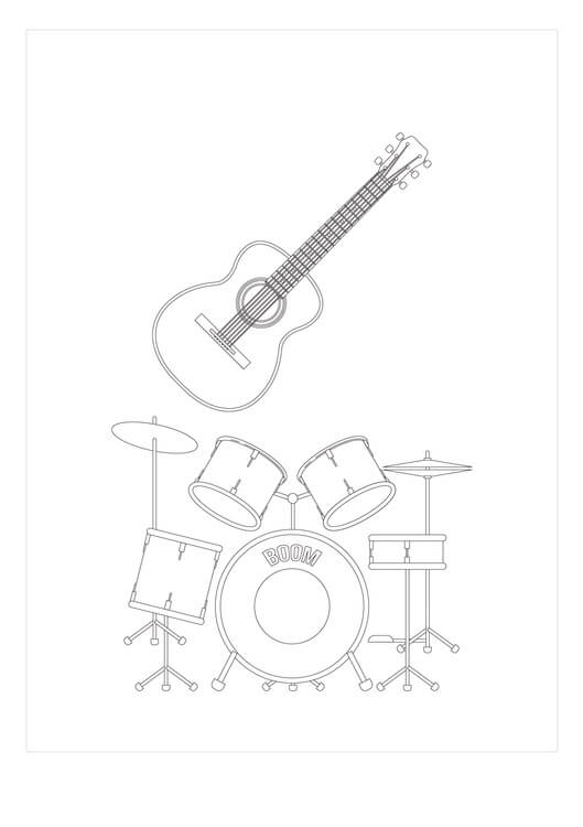 Dibujo de Juego de Guitarra y batería para Colorear