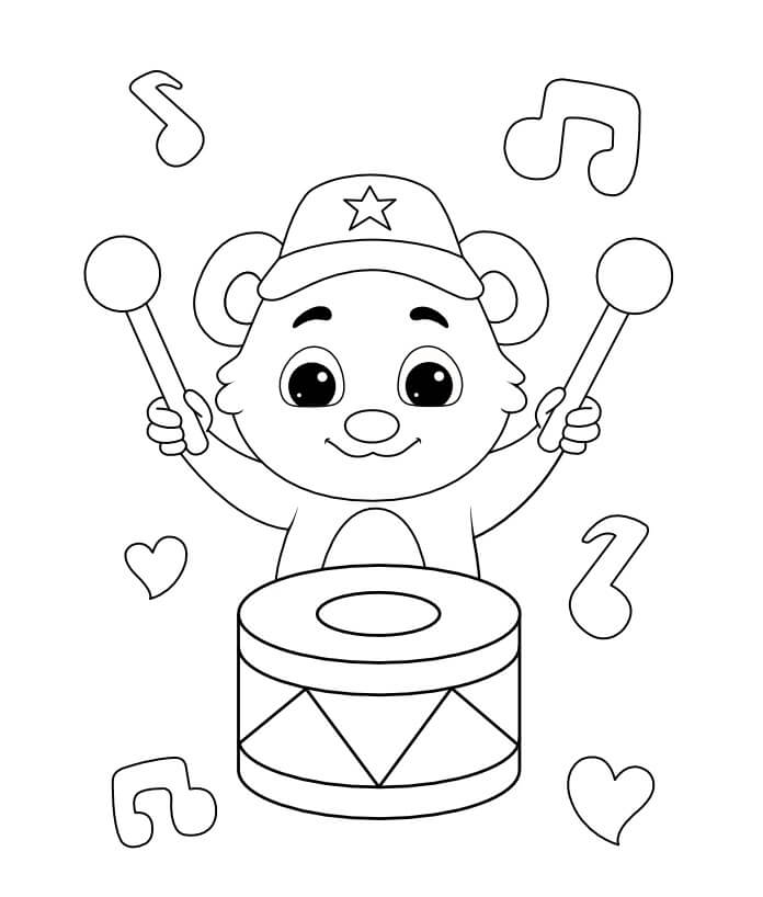 Dibujo de Oso Tocando el Tambor para Colorear