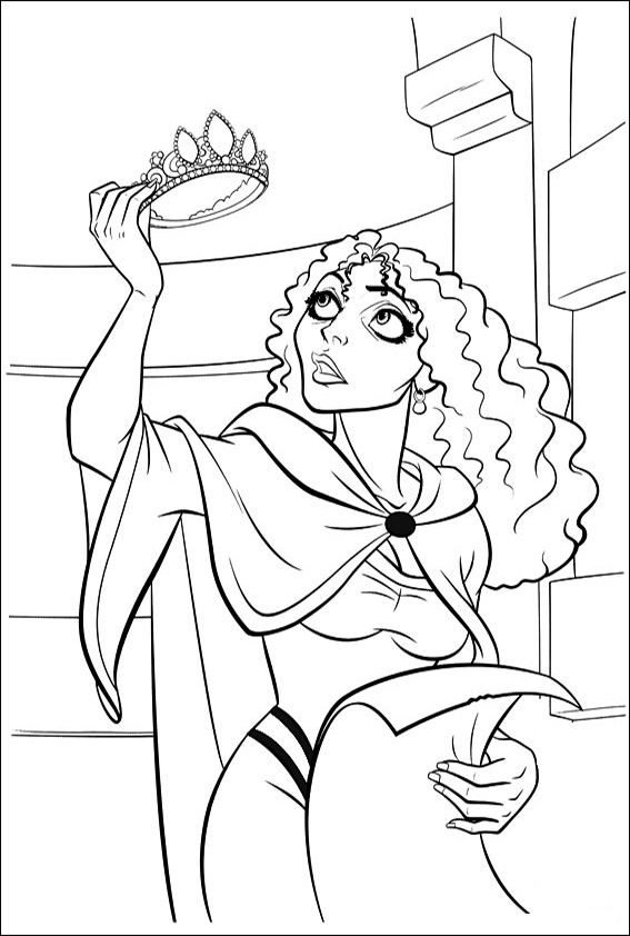 Dibujo de Gothel Sosteniendo la Corona para Colorear