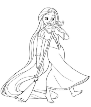 Dibujo de Rapunzel Barriendo para Colorear