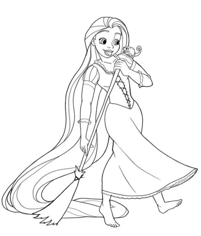 Dibujo de Rapunzel Barriendo para Colorear