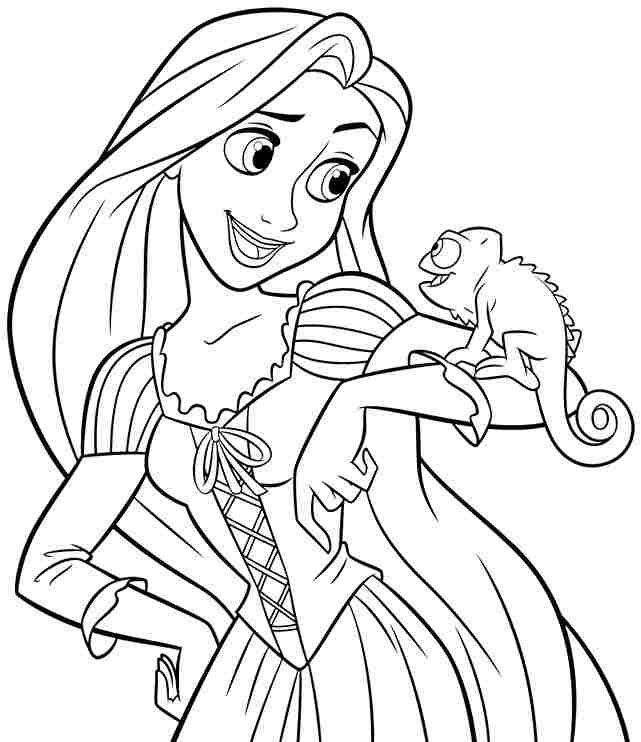 Dibujo de Rapunzel con Pascal para Colorear