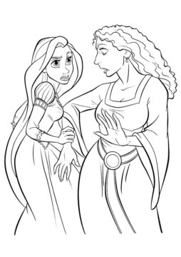 Dibujo de Rapunzel Enojado con Bruja para Colorear